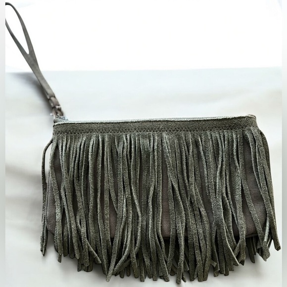 American Eagle Outfitters Handbags - American Eagle Outfitters Fringe Suede Wristlet - Olive Green